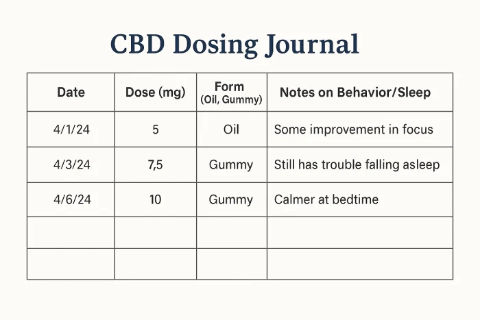 CBD For Autistic Child: A Comprehensive Guide For Parents 3 CBD Dosing Journal Page (Sample)